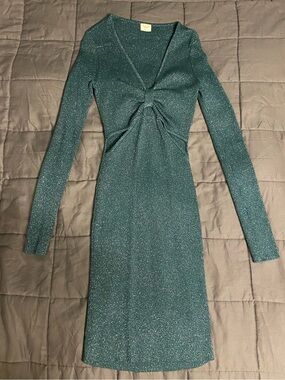 Abercrombie & Fitch Teal Long Sleeve Twist-Front Shimmer Dress